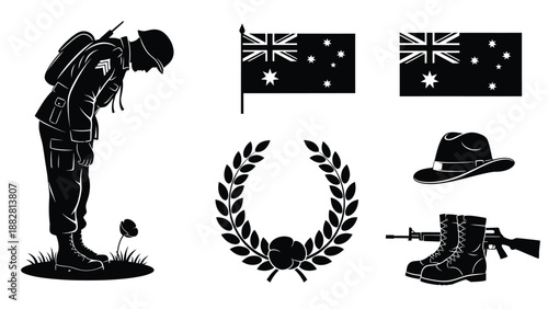 Silhouette Soldier Peeking with British Symbols and Military Gear British flag