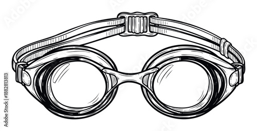 Stylized hand drawn swimming goggles perfect for illustrating various aquatic activities, pool safety education, summer season advertisements, and water sports promotions