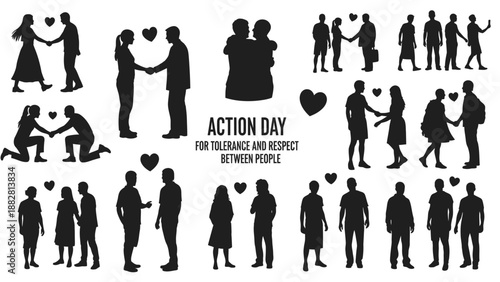 Black Silhouette Figures Showing Acts of Kindness and Respect black silhouettes people