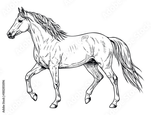 Elegant horse line drawing depicting a majestic equine animal in motion perfect for equestrian themed marketing materials and animal related educational resources