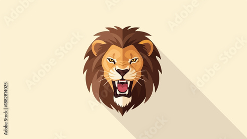 Fierce lion head with a long shadow on a pale background