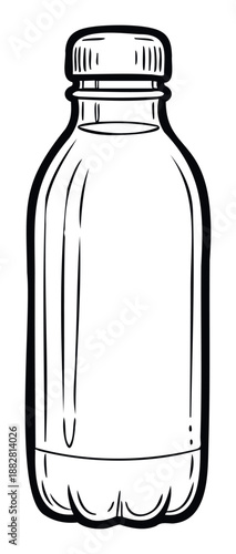 Classic hand drawn empty glass bottle or jar with a screw top cap perfect for packaging liquid products beverages and kitchen condiments