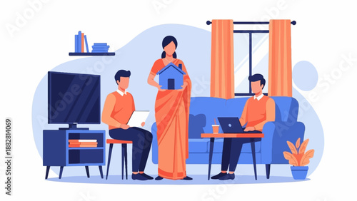 Family discussing homeownership with a realtor in a living room setting