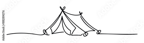 Simple continuous line drawing of a camping tent perfect for outdoor adventure themed graphics, travel blogs, or event promotion materials