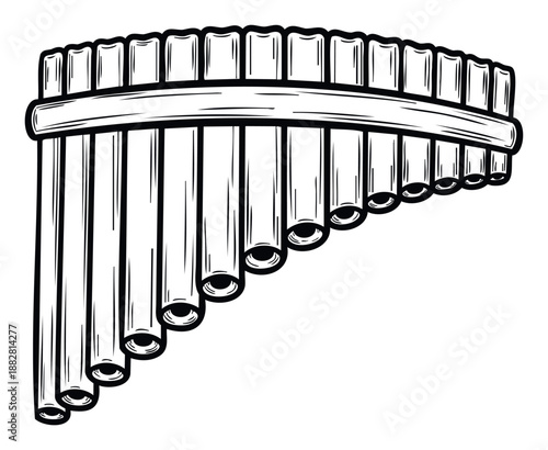 Classic pan flute musical wind instrument perfect for cultural music projects, educational resources, and sound production themes requiring traditional sounds.