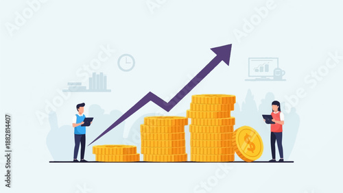 Financial growth illustration with upward arrow and stacked coins