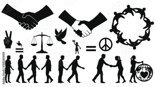 Black Silhouettes of Hands People Animals and Symbolic Gestures