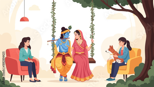 Divine couple on swing watched by people and dog