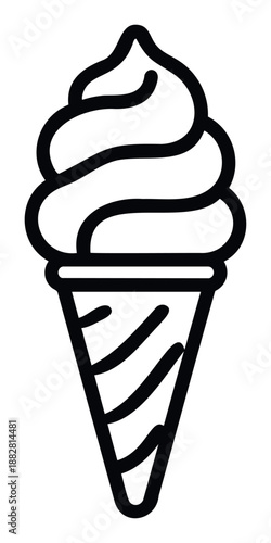 Simple black outline ice cream cone graphic ideal for summer menu signage, dessert packaging, sweet shop branding, and mobile application icons