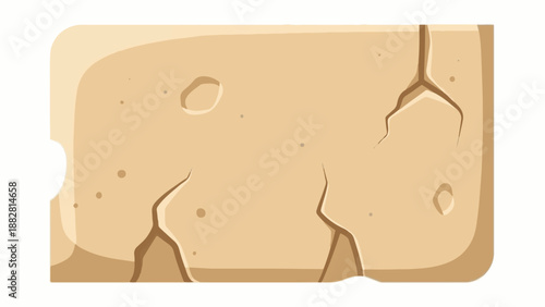 Cracked, textured stone slab with small indentations and curved edges