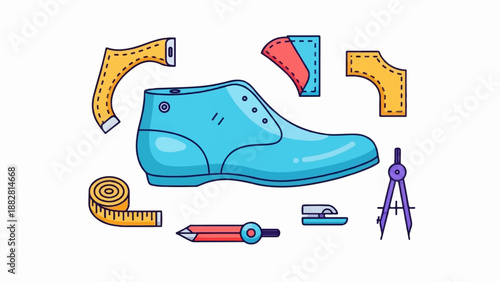 Crafting a shoe with measuring tools and pattern pieces