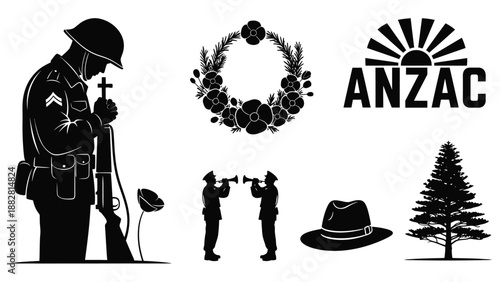 Silhouette Soldier Rifle Wreath A N Z A C Day Memorial ANZAC