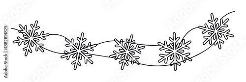 Decorative black and white snowflake garland border creating a festive winter holiday seasonal embellishment for invitations packaging or greetings