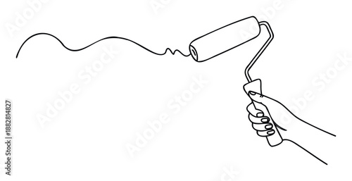 A hand holds a paint roller creating a wavy black line, perfect for home improvement, renovation, or DIY project promotions and educational materials