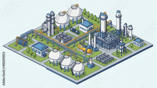 Industrial Factory Complex Isometric View.