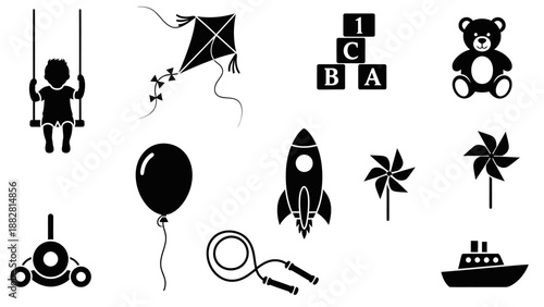 Black and white of children toys and swing 1