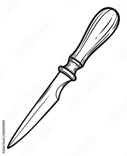 Vintage style sketch of a sharp letter opener or small dagger, perfect for historical document illustrations or antique themed graphic projects