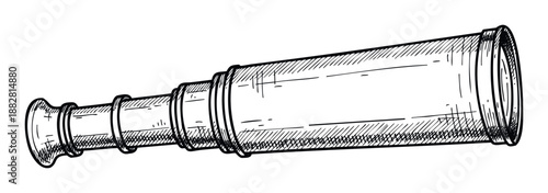Detailed sketch of an antique maritime telescope, ideal for enhancing historical documentaries, adventure storybooks, navigational guides, and educational presentations on discovery.