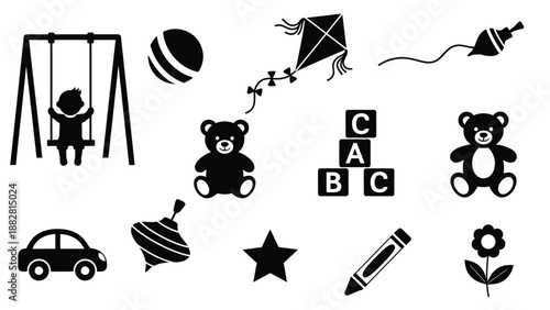 Black and white of children toys and swing