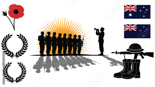 Silhouette Soldiers Dawn Battlefield Remembrance Poppy Flags War Memorial