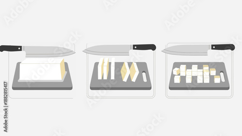 Butter Cutting Illustration: Steps For Perfect Slices, Cooking and Culinary