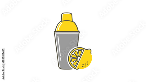 Cocktail Shaker And Lemon Slice Icon Refreshing Summer Drink Preparation Design