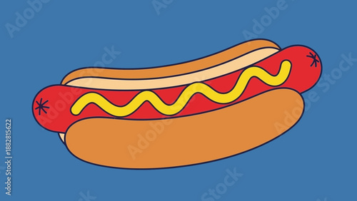 Cartoonish Hot Dog Illustration On Blue, A Delicious And Appetizing Image Design