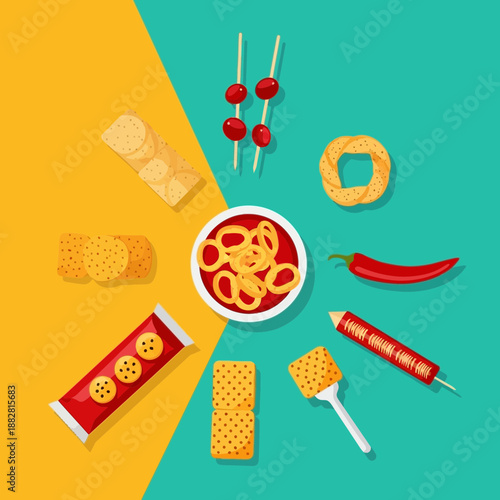 Colorful Assortment Of Turkish Snacks and Street Foods From a Bird's View