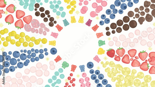 Colorful Fruit And Candy Circle Frame For Sweet Treats Concepts And Designs