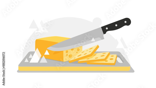 Cheese Slicing Illustration: Gourmet Food Prep and Culinary Illustration Concept