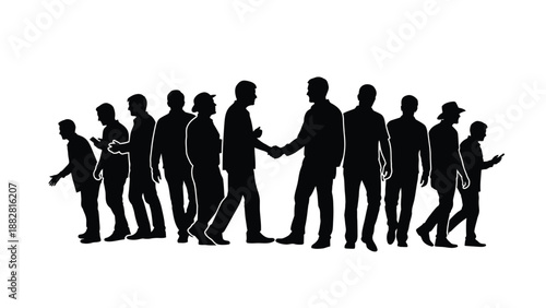 Silhouette Group of People Shaking Hands and Greeting Outdoors handshake