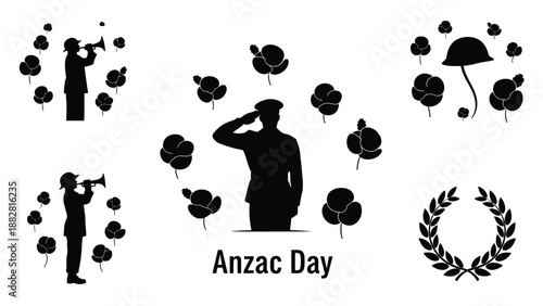 Black Silhouette of A N Z A C Day Commemoration Ceremony ANZAC Day soldiers memorial