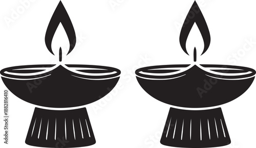 Diya Oil Lamp Silhouette Set Festival Light Icon