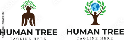 Creative family Human Tree Creative Concept Logo Design Template. Abstract eco human tree logo design vector template.