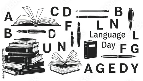 Black and White Hand Drawn Learning and Language Doodle