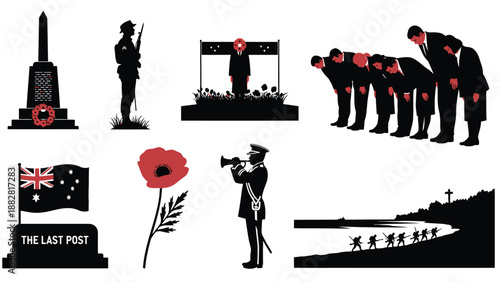 Silhouette Remembrance Day Scenes with Poppies and Military Honors poppy war memorial
