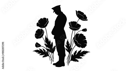 Silhouette Person Holding Umbrella Near Blooming Black Tulips