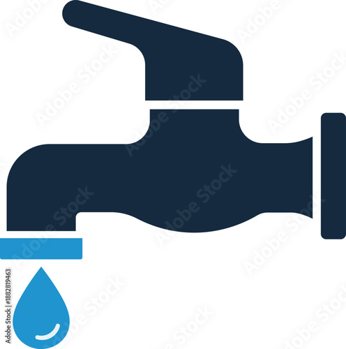 Dark blue water faucet with a single blue water drop falling