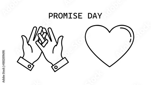 Promise day: intertwined fingers and a heart symbolize commitment isolated on white background, Vector, illustration