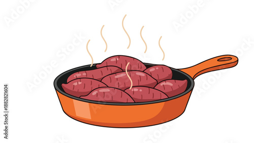 Warm and nourishing sweet potatoes steaming gently in a vibrant orange skillet, ready for a comforting meal, depicted with clean cartoon