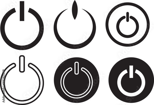 Digital power button icon set.Professional vector power sign collection Modern UI on off symbols. Electronic device control icons . Minimalist energy switch interface elements.
