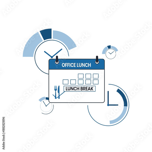 Conceptual Office Lunch Break Calendar Clock Design Depicting Time Management and Schedules