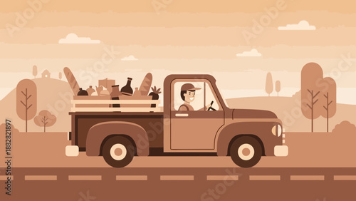 Country Delivery: A Vintage Truck Delivering Fresh Produce Through Picturesque Landscapes