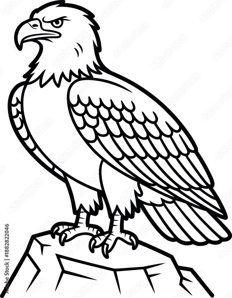 Fototapeta premium A detailed black and white drawing of a majestic eagle perched on a stump
