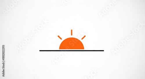 Simple orange sunrise icon with rays on white background minimalist design element for dawn or morning concept