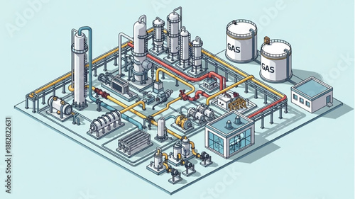 Industrial Chemical Plant Illustration.
