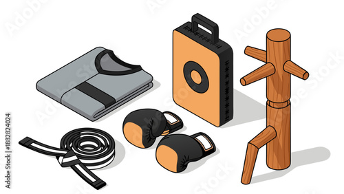 Martial Arts Training Equipment Vector Illustration - A Collection of Gear for Combat Sports Training