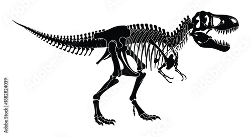 a striking depiction of a fearsome tyrannosaurus rex skeleton rendered in a stark black silhouette against a clean white background