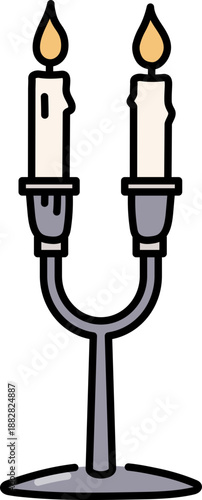 Two arms candle holder with outline illustration