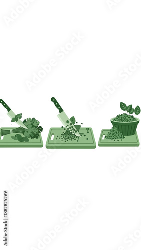 Culinary Journey: A Step-by-Step Guide to Chopping and Preparing Fresh Green Ingredients.